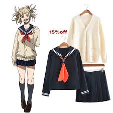 Us 17 56 16 Off My Hero Academia Himiko Toga Costume Japanese Anime Cosplay Suit School Girl Jk Uniform Sweater Cardigan Clothes On Aliexpress