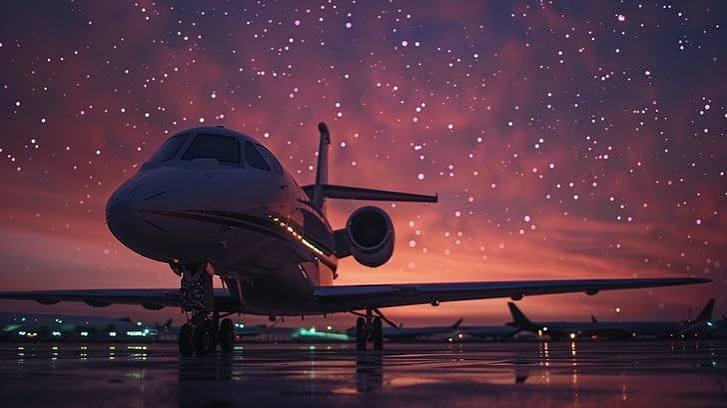 A silhouette of a government aircraft on a runway at twilight, representing the security measures surrounding high-profile international travel.