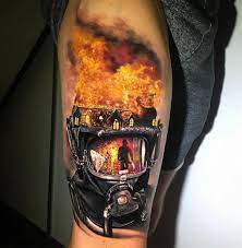 If you are looking for a firefighter tattoo to show your love, then check out these designs. Firefighter Piece With Burning House