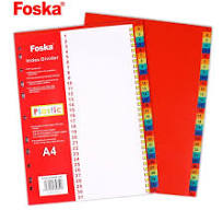 Foska A4 Colored File Organizer Numberic PP Index Tab Divider
