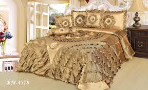 Tache 6 Piece Caramel Latte Faux Satin Comforter Quilt Set California King Ruffle Comforter Bedding Sets Comforter Sets