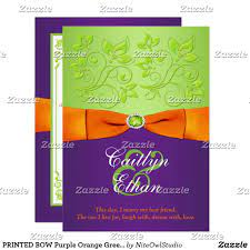 Printed Bow Purple Orange Green Wedding Invitation Zazzle Com Green Wedding Invitations Purple Wedding Invitations Wedding Invitations
