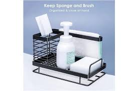 This plastic kitchen sink caddy from joseph joseph comes in two sizes, regular as you can see in the picture or large which gives you a larger bottom tray and a bit more hanging rail. Sink Caddy Black Odesign Kitchen Sink Caddy Organiser Sponge Soap Brush Holder With Drain Pan Tray Stainless Steel Black Kogan Com