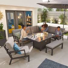 5 coupon applied at checkout save 5 with coupon. Vogue Aluminium Casual Dining Corner Sofa Set With Firepit Table Armchair Bench Grey The Outside Living Room