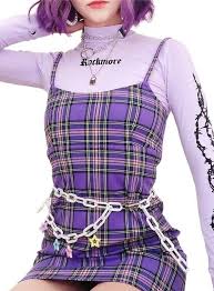 Purple Plaid Mini Dress Plaid Dress Vintage Kawaii Clothes Mini Dresses Summer