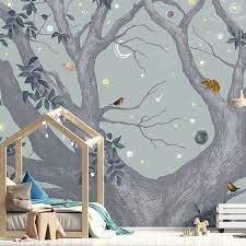 Chambre pour petit garcon avec mur bleu et papier peint jaune. Papier Peint Chambre Enfant Modeles Pour Fille Et Garcon Cote Maison