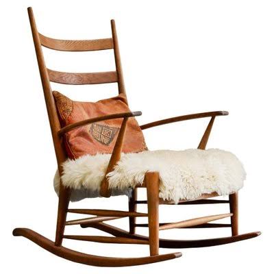 Rocking Chair in Oak and Sheepskin, 1940s for sale at Pamono