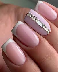 Pink hibiscus solids and stripes nail art. 100 Beautiful Wedding Nail Art Ideas For Your Big Day Light Pink French Nails With Crystal Details 1 Fab Mood Wedding Colours Wedding Themes Wedding Colour Palettes