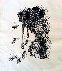 Honey Bees Back Patch And Honey Comb Dripping Honey Silk Screened Patch By Amara Hollow Bones Honey Art Bee Drawing Art