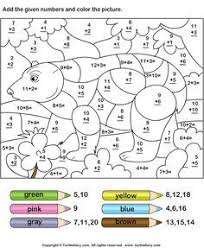 Find Sum And Color Picture Using Color Key Worksheet Math Coloring Worksheets Math Coloring Addition Coloring Worksheet