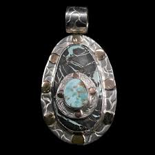 The Adobe Fine Art —Monroe Jackson—142-129 Turquoise Mountain and Austin  Blue Turquoise Pendant