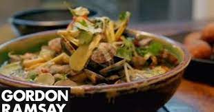 Spicy Clam Noodle Soup And Banana Coconut Fritters Gordon Ramsay Youtube Gordon Ramsay Recipe Glass Noodles Soup Recipe Gordon Ramsay
