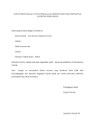 Contoh surat permohonan pembelian radas/ bahan. Surat Ijin Pembelian Bahan Lab