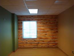 Faux Log Cabin Wall Acrylic On Base Of Painted Concrete Blocks Faux Cabin Walls Modern Cabin Interior Design Cabin Interior Design