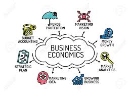 business economics chart with keywords and icons sketch