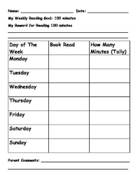 Weekly Reading Goal Chart With Parent Initials By Structured