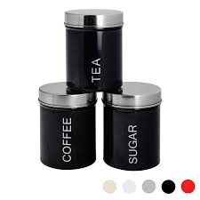 Organize the pantry or add a touch of charm to the kitchen counter with this ceramic kitchen canister set, complete with four petite pieces that are perfect for stashing spices, tea leaves, coffee beans, and. 3x Tea Coffee Sugar Canisters Storage Set Kitchen Jars Containers Metal Black 5055512096138 Ebay