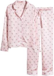 H M Satin Pajamas Light Pink Floral Ladies Night Wear Pajamas Pajamas Women Flannel Women