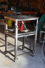 Adjustable Height Welding Table By Mikes71sporty Homemade Welding Table Constructed To Facilitate Mig Work Constru Welding Table Welding Bench Welding Cart