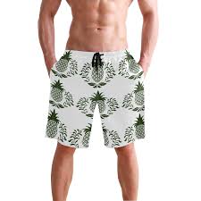 Mens Medium Length Pineapple Icon Beach Shorts Casual