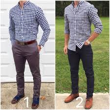 Which Way Would You Wear This Classic Gingham Shirt 1 Tucked In With Chinos Or 2 Untucked With Jeans Mens Fashion Chinos Mens Casual Outfits Men Casual