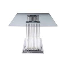Our collection of stainless steel top dining tables will give you the feel of a big, fancy restaurant kitchen, … Acme Furniture Cyrene Stainless Steel And Clear Glass Dining Table With Double Pedestal 62075 The Home Depot