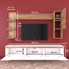 Rani D1 Duvar Rafli Kitaplikli Tv Unitesi Duvara Monte Dolapli Ahsap Ayakli Tv Sehpasi Beyaz Ceviz M25 Mobilya Kitaplik Ev Icin