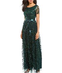 Tahari Asl Petite Size Sequin Embroidered Lace Short Sleeve Gown