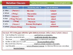 (see a list of all the exercises about relative clauses here.) we can use relative clauses to join two english sentences, or to give more information about something. Relative Clauses Teacher M Elkadaoui Morocco English Com