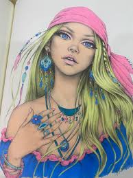 Wildflower folk colouring in book using dual tip alcohol markers..