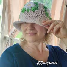 Patrón de crochet y VIDEO Gorro de sol cuadrado de abuela, gorro de  pescador con ala, para unir sobre la marcha, PDF, descarga instantánea,  sombrero cloche de flores panamá de crochet -