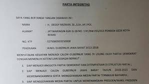 Pakta integritas di lingkungan badan usaha tersebut ditandatangani diatas materai rp 6.000. Pakta Integritas Antara Demokrat Dan Deddy Mizwar Dianggap Wajar Okezone News