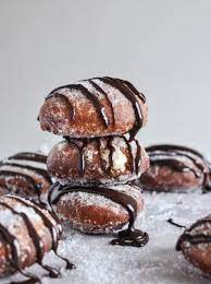 Peanut Butter Cream Filled Doughnuts With Chocolate Drizzle Recipe Cream Filled Donuts Desserts Filled Donuts