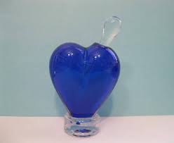 Noslo Hand Blown Blue Glass Heart Perfume Bottle With Dauber, Lewis Olsen