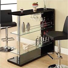 Coaster Bar Table With Two Glass Shelves In Gloss Black Finish Glass Bar Table Home Bar Furniture Kitchen Bar Table