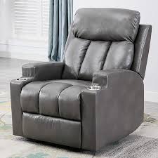 Anj Breathable Leather Recliner Chair With 2 Cup Holders Contemporary Theater Seating Padded Sing In 2020 Leather Recliner Chair Grey Furniture Living Room Single Sofa