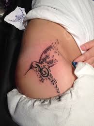 Hummingbird And Music Notes Tattoo On Top Of The Thigh 3 Tattoo Ideas Thigh Tattoos And Piercings Beautiful Tattoos