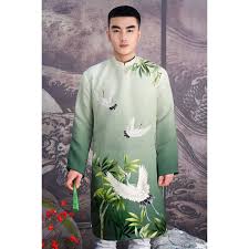 Cho Thuê Áo Dài Nam Chim Hạc Bay Xanh Lá | Tiệm Nhà Bông