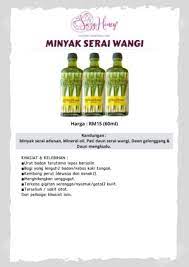 Khasiat serai wangi malaysia price, harga; Minyak Aromaterapi Serai Wangi Suzyhoney Shopee Malaysia