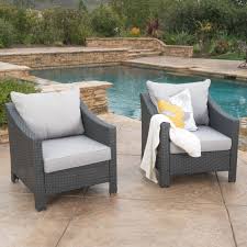 Antibes Outdoor Wicker Club Chair With Cushions Set Of 2 By Christopher Knight Home Black With White Lounge Chair Outdoor Patio Lounge Chairs Outdoor Wicker