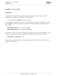 Few, a few, not many are used with countable nouns. 1 1 8 Textbook Quantifiers A Few A Little Pdf Noun Languages