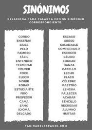 Una Actividad Con 20 Sinonimos Del Espanol Ejercicios Para Aprender Espanol Actividades De Ortografia Sinonimos Y Antonimos