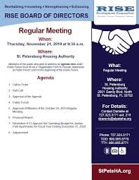 The family must submit a financial aid application each year for continuing need to be determined. Public Notice November 21 Rise Regular Board Of Directors Meeting 11 14 2019 News St Petersburg Housing Authority Rise St Petersburg Florida