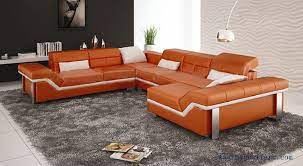 Free Shipping Modern Design Best Living Room Furniture Leather Sofa Set Orange Color Orange Furniture Living Room Cheap Living Room Sets Living Room Orange