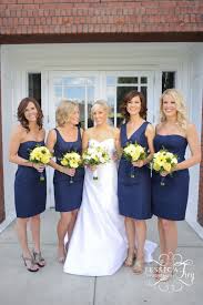 Navy Bridesmaids Dresses From J Crew Like Bouquets Too Bride White And Yellow Maids Just Yellow Navy Bridesmaid Dresses Bridesmaid Yellow Wedding