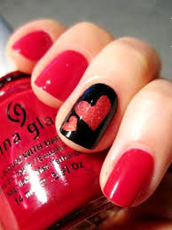 Black And Red Nail Ideas Shimmer Hearts Accent Black Red Nails Nail Designs Valentines Valentines Nails Valentine Nail Art
