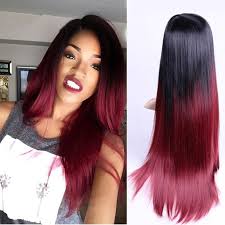 Red ombré hair color idea #1: Synthetic Straight Long Ombre Black Red Color Hair Shopee Philippines