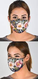 Blue floral pattern fitted face mask. Vintage Flower Face Mask Cloth Mask Face Mask Face