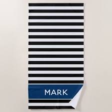Black And White Striped Beach Towels Navy Black And White Striped Name Cabana Stripe Beach Towel Zazzle Com Striped Beach Towel Custom Beach Towels Beach Towel