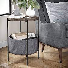 Shop wayfair for all the best drawer equipped round end & side tables. Nathan James 32201 Oraa Round Wood Side Table With Fabric Storage Nutmeg Brown Black Buy Online In Dominica At Dominica Desertcart Com Productid 71506373